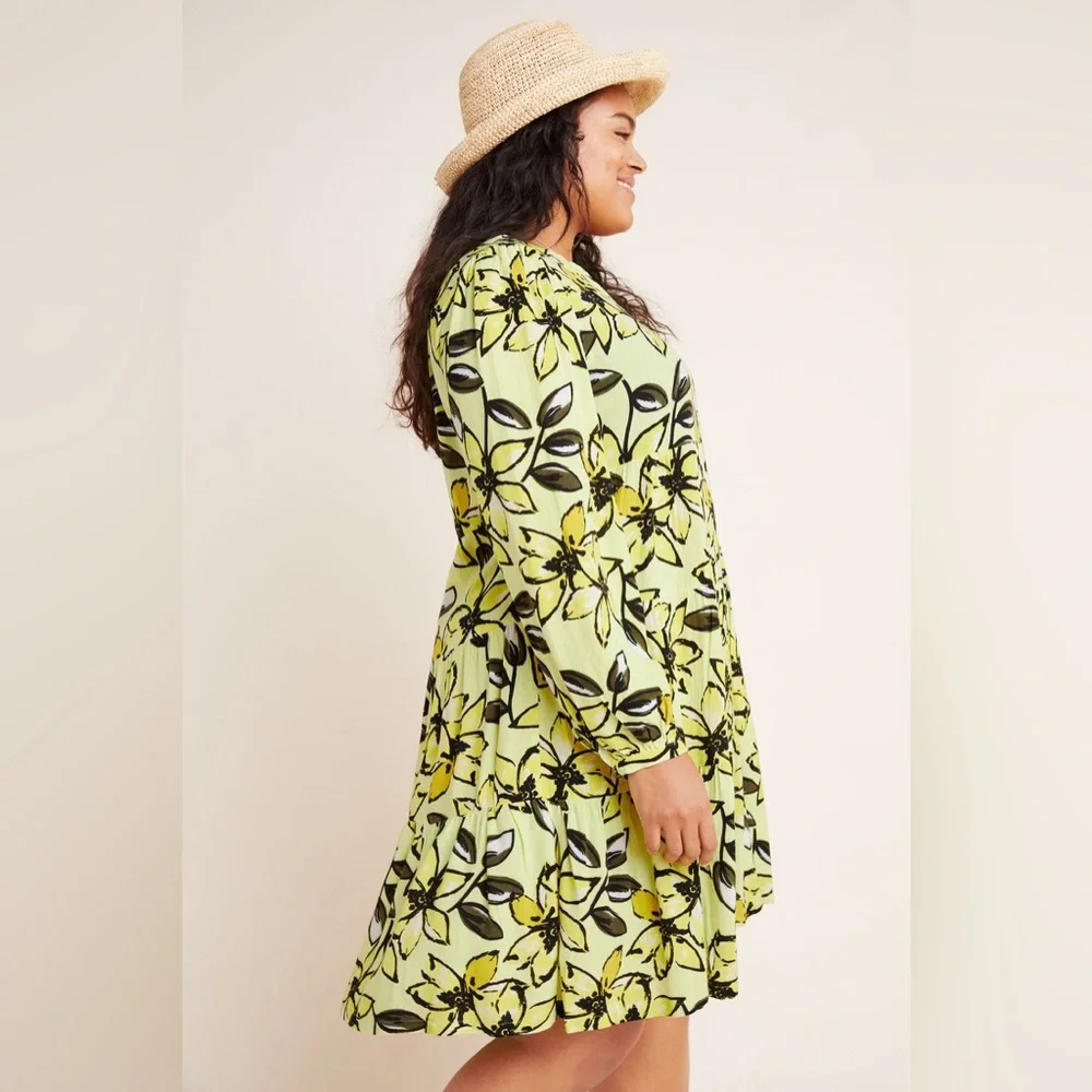 Anthro Maeve Yellow Floral Amber Tiered Tunic Dress, Size M - Picture 14 of 16